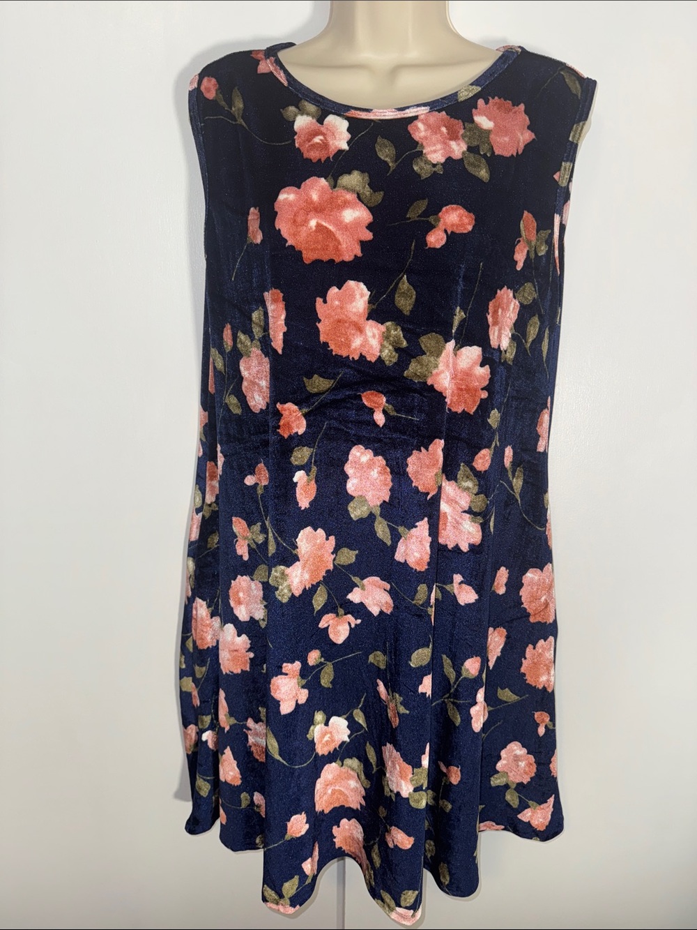 Honey & Lace Sunnyvale Sleeveless Dress Blue Velvet Floral Women’s L Large